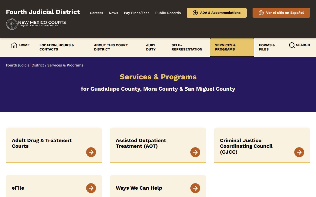 Mora County felony court services in the Fourth Judicial District