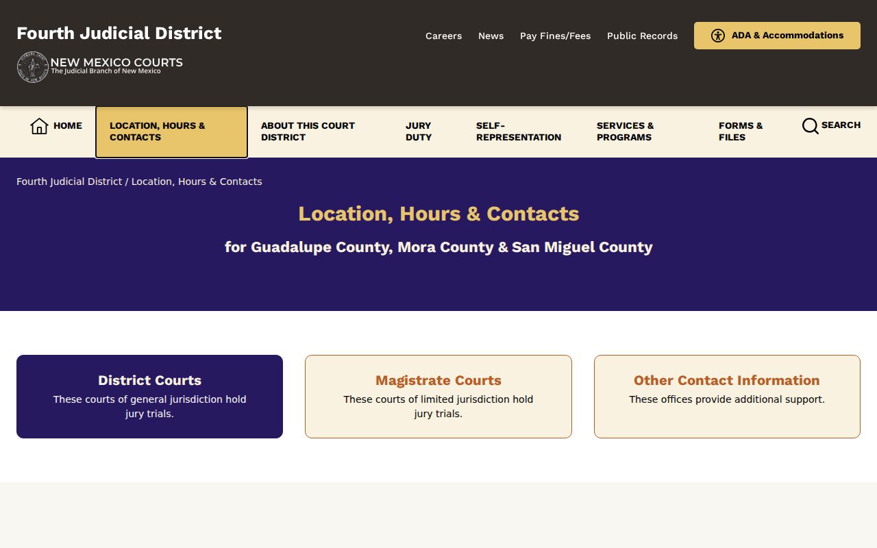 Mora County criminal court locations and contact information