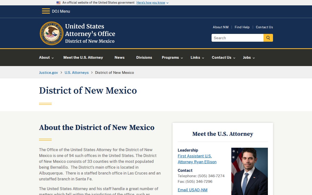 Official federal prosecution source for a Wagon Mound criminal records inquiry